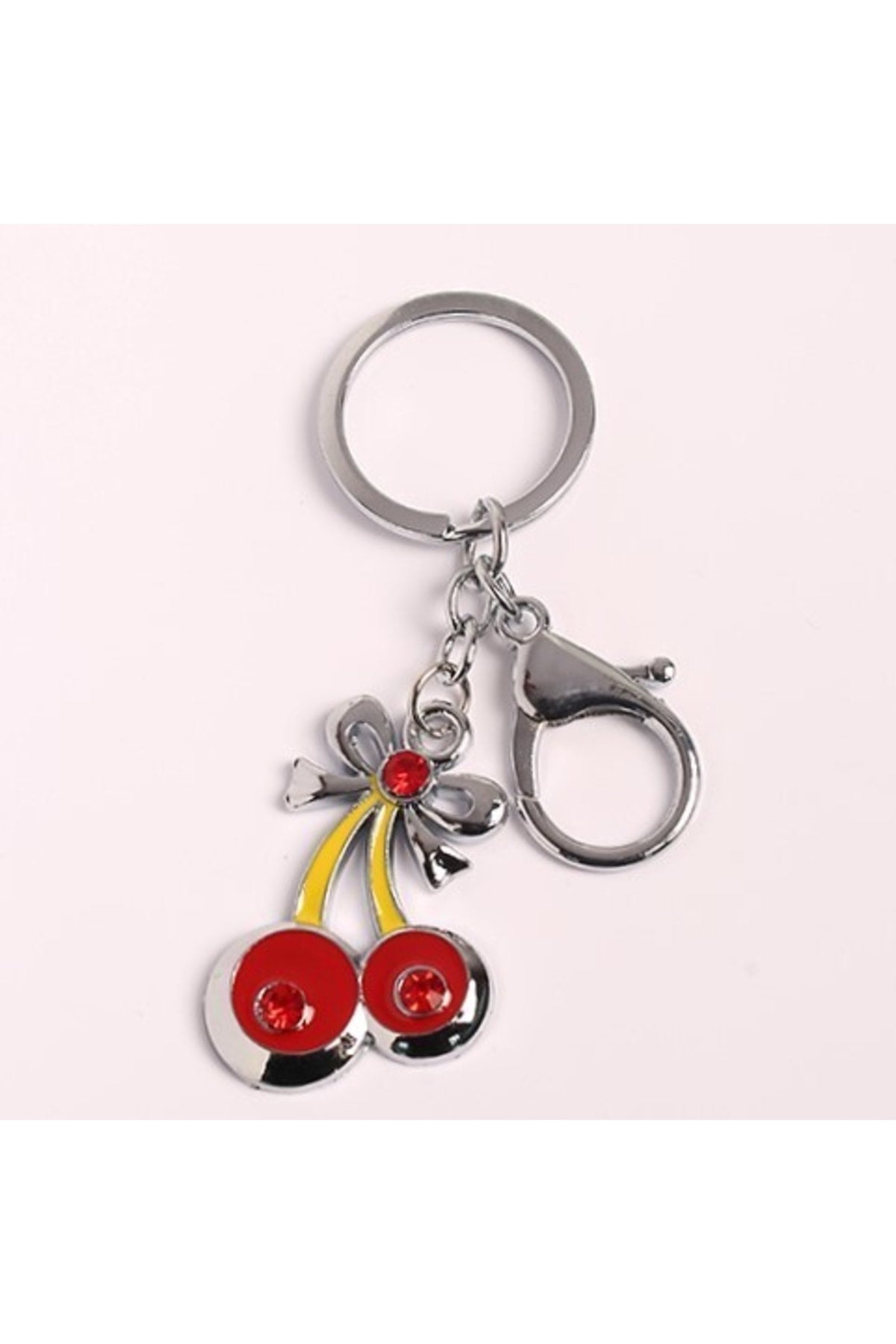 Kiraz Tasarımlı Taşlı Çelik Anahtarlık