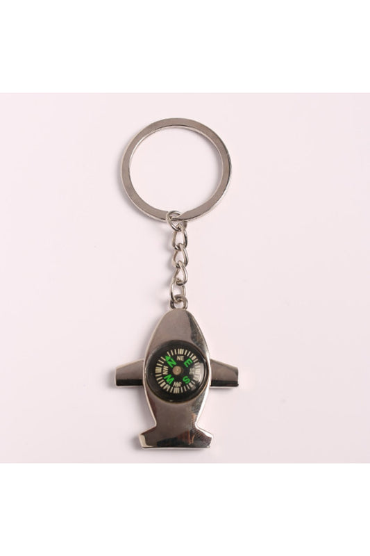 Pusulalı Uçak Tasarımlı Çelik Anahtarlık