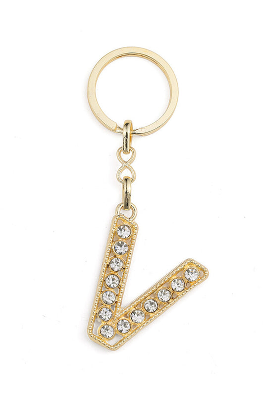 HARF TAŞLI ŞIK ANAHTARLIK GOLD V HARFİ