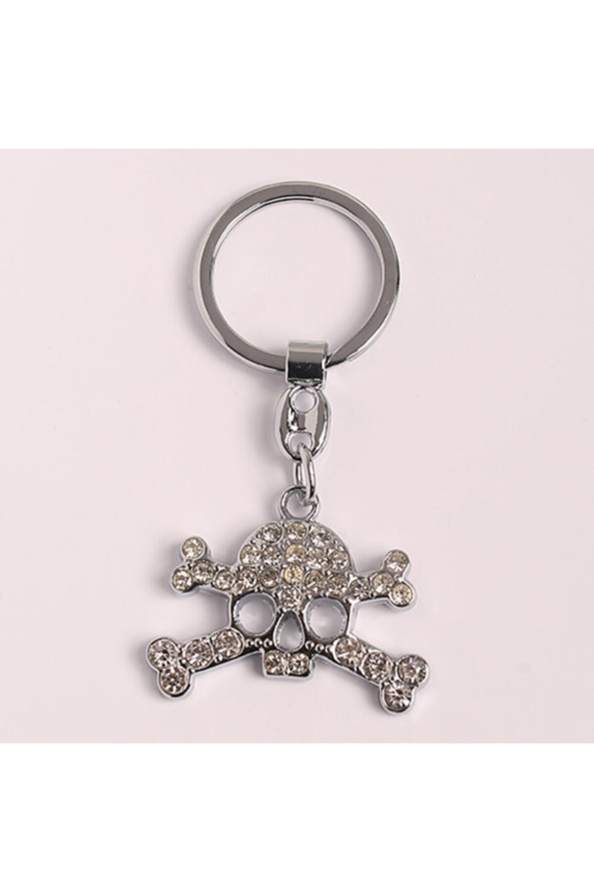 Taşlı Kurukafa Tasarımlı Çelik Anahtarlık