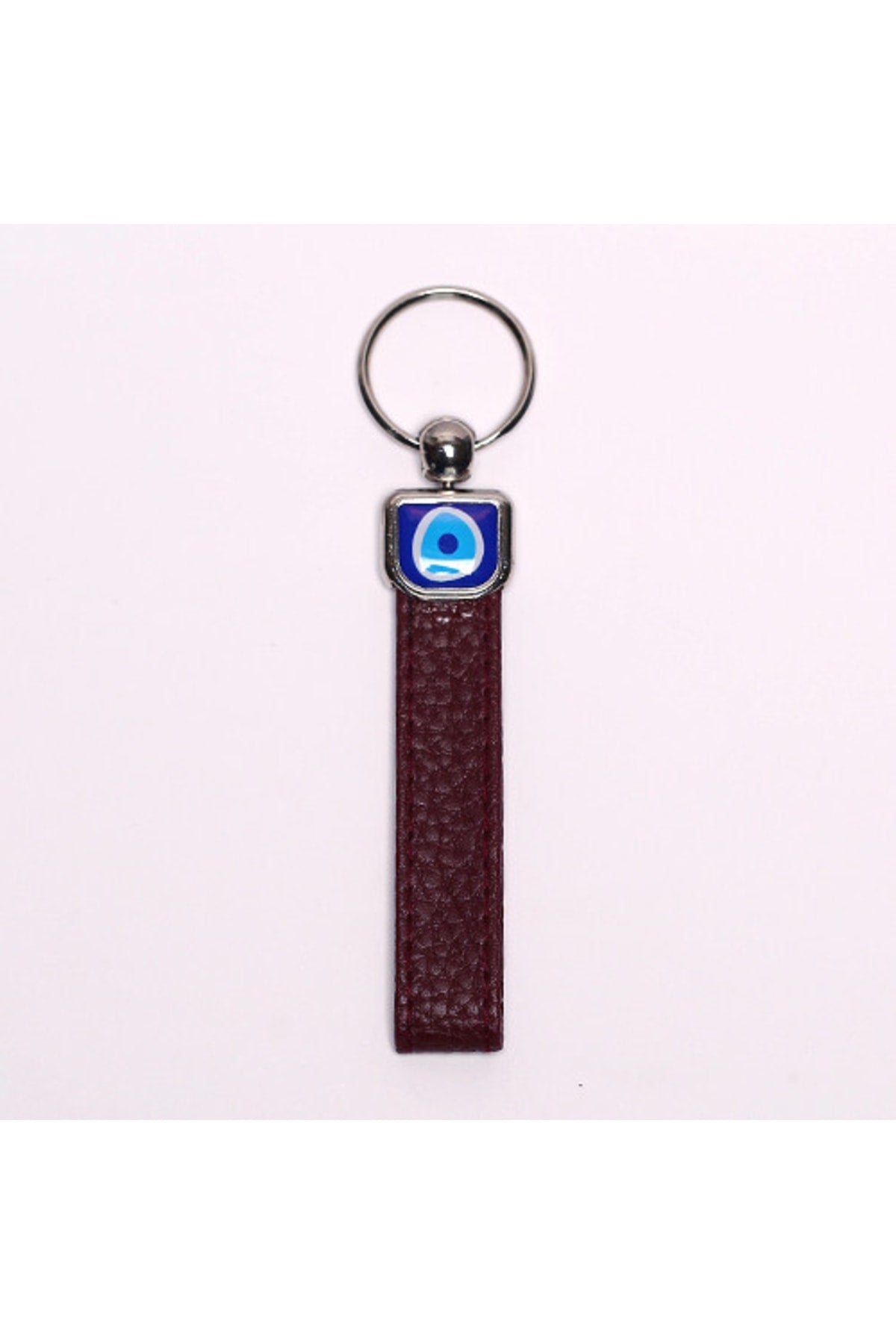 Koyu Kahverengi Deri Nazar Boncuklu Çelik Anahtarlık