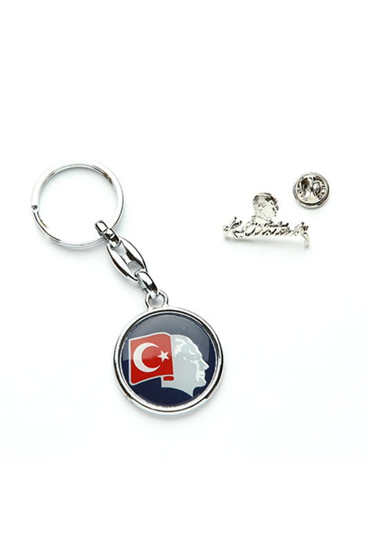 Turkish Flag And Ataturk Themed Keychain + Signature Badge