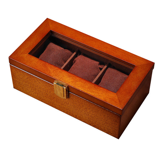 Three Case Watch Box Wooden Glass Skylight Watch Box Chain Display Box Collection Jewelry Box