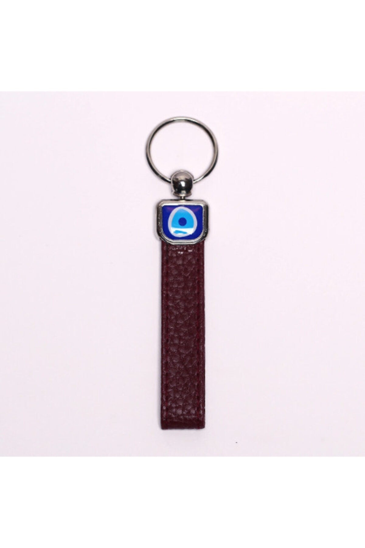 Yenihayat Koyu Kahverengi Deri Nazar Boncuklu Çelik Anahtarlık