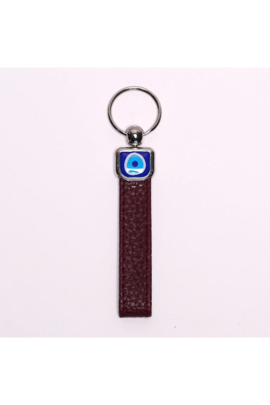 Yenihayat Koyu Kahverengi Deri Nazar Boncuklu Çelik Anahtarlık