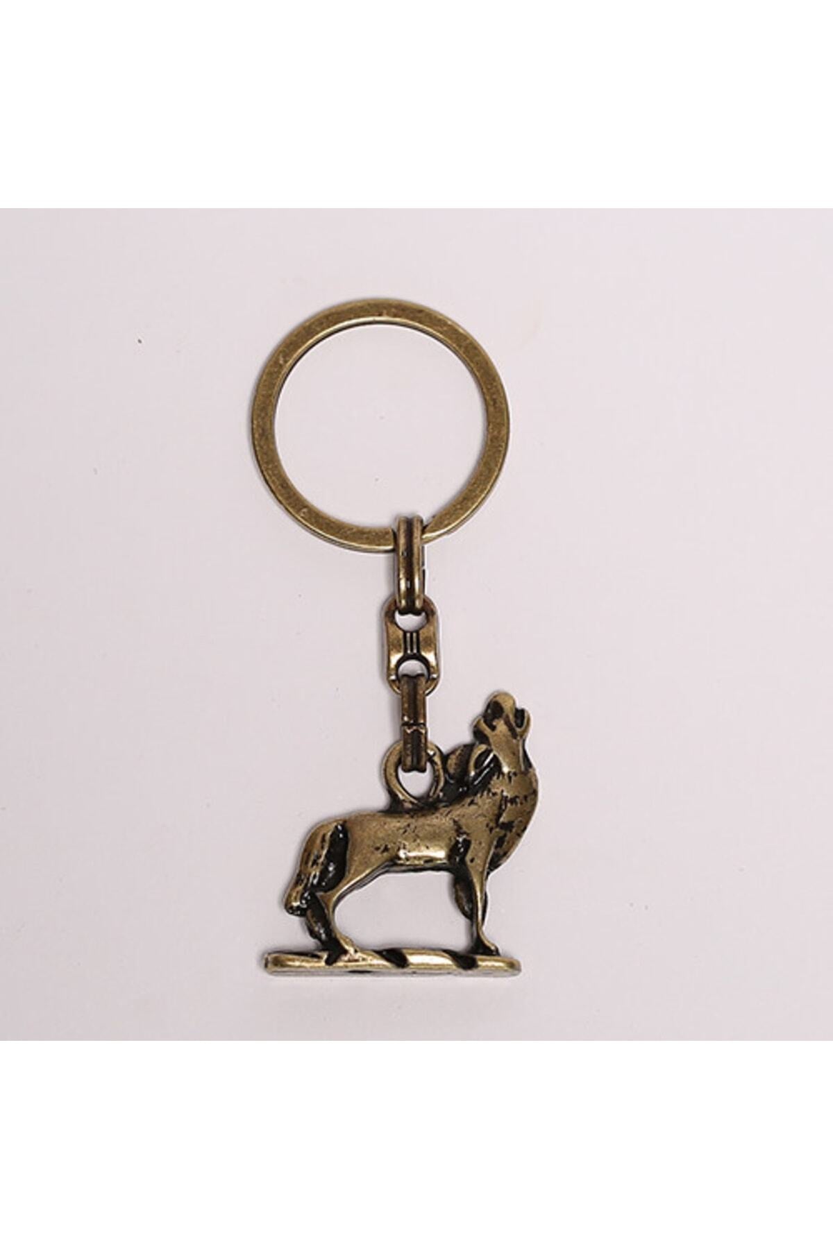 Kurt Temalı Bronz Rengi Krom Anahtarlık