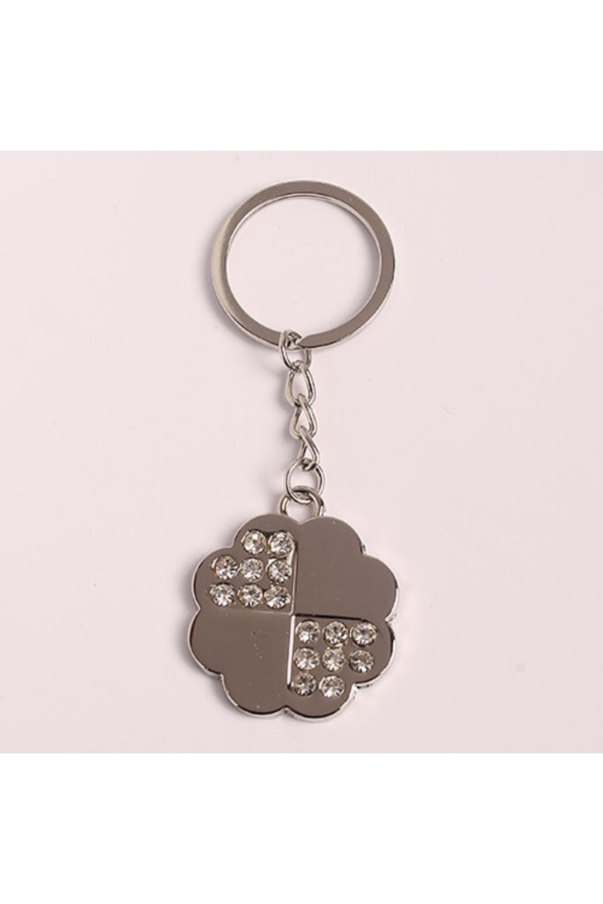 Taşlı Yonca Tasarımlı Çelik Anahtarlık