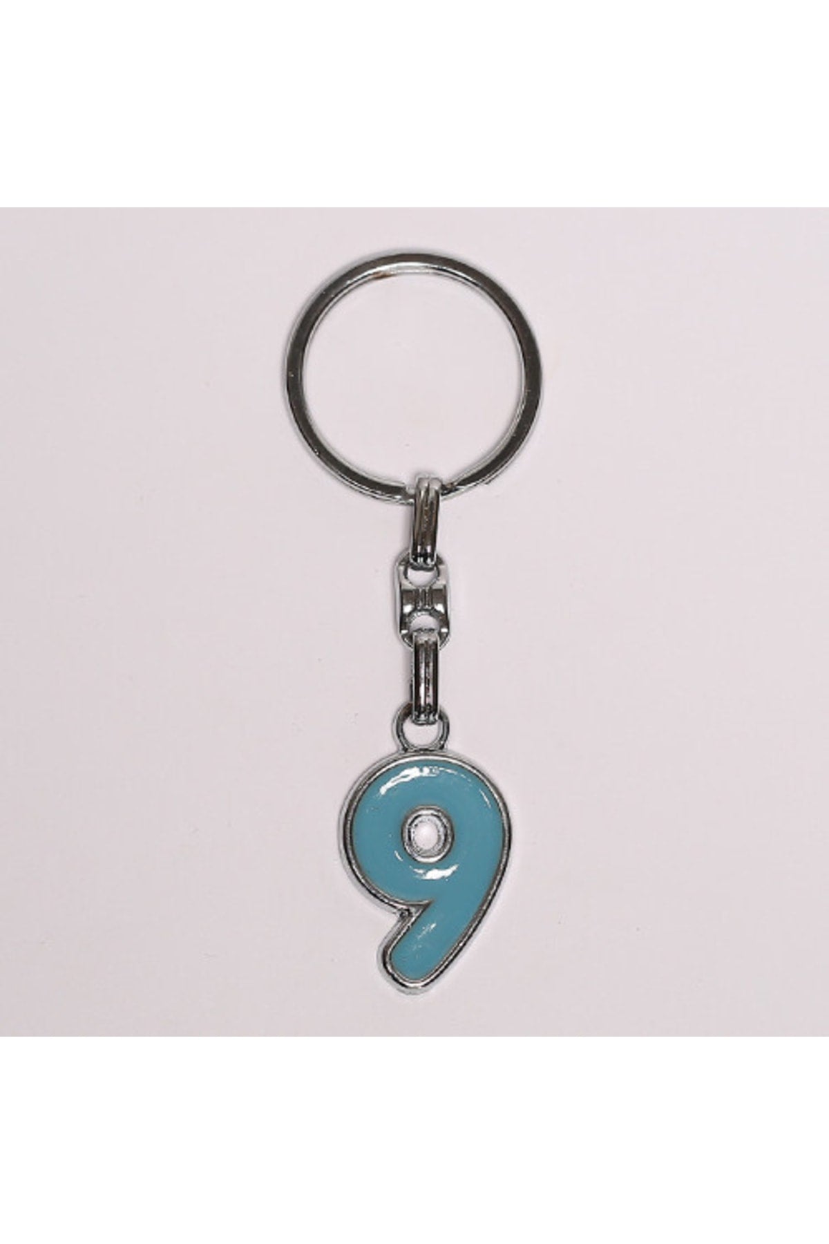 Açık Mavi 9 Rakamlı Çelik Anahtarlık