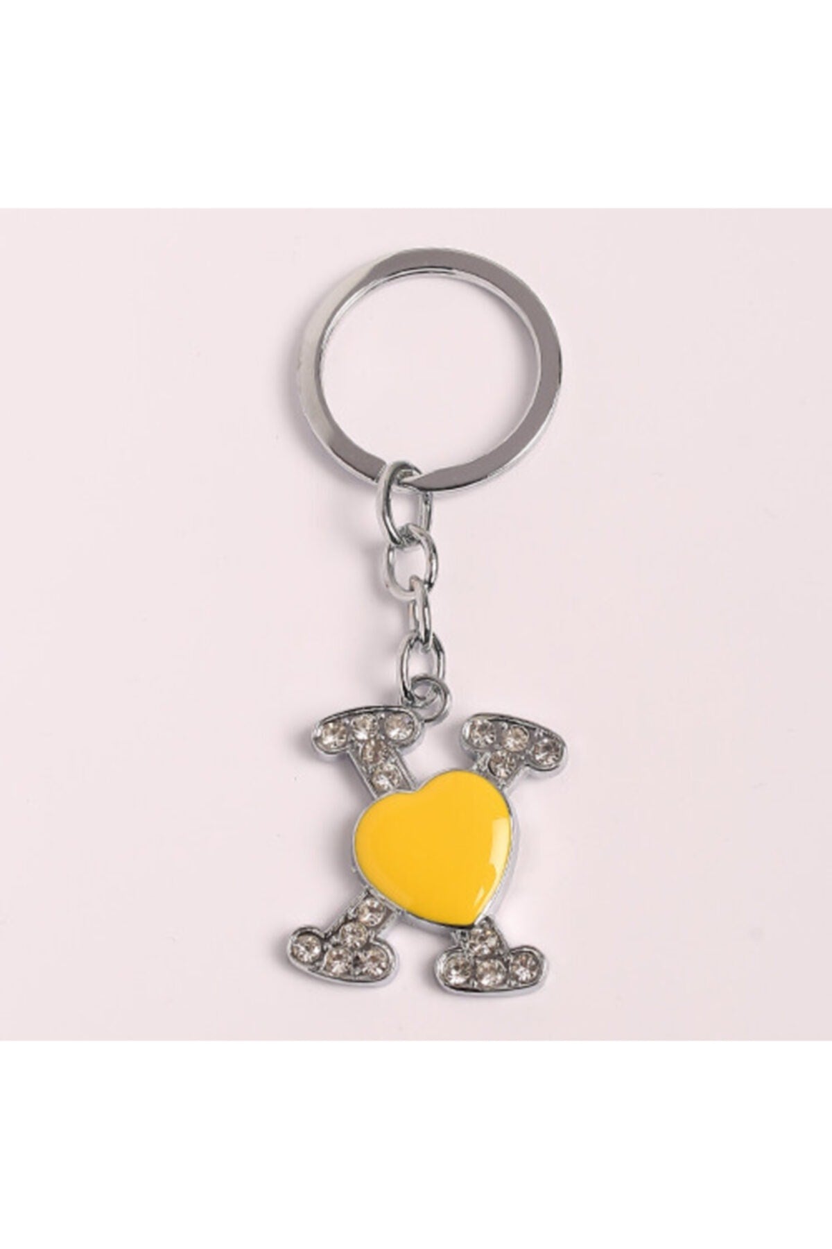 Yenihayat Sarı Kalpli Taşlı Tasarım Çelik Anahtarlık