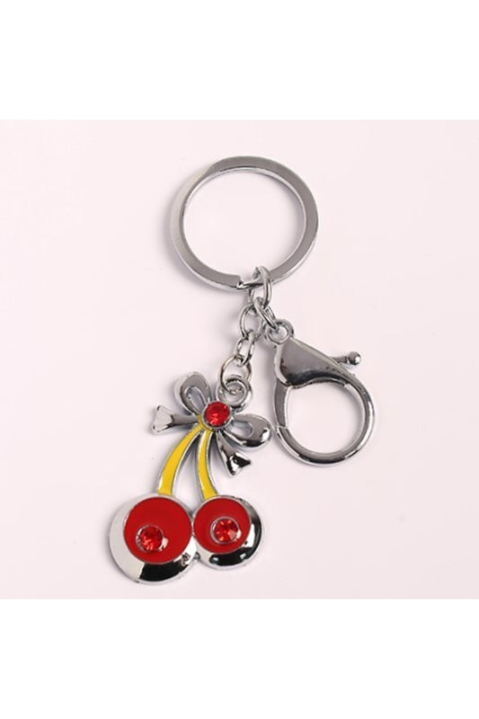 Kiraz Tasarımlı Taşlı Çelik Anahtarlık