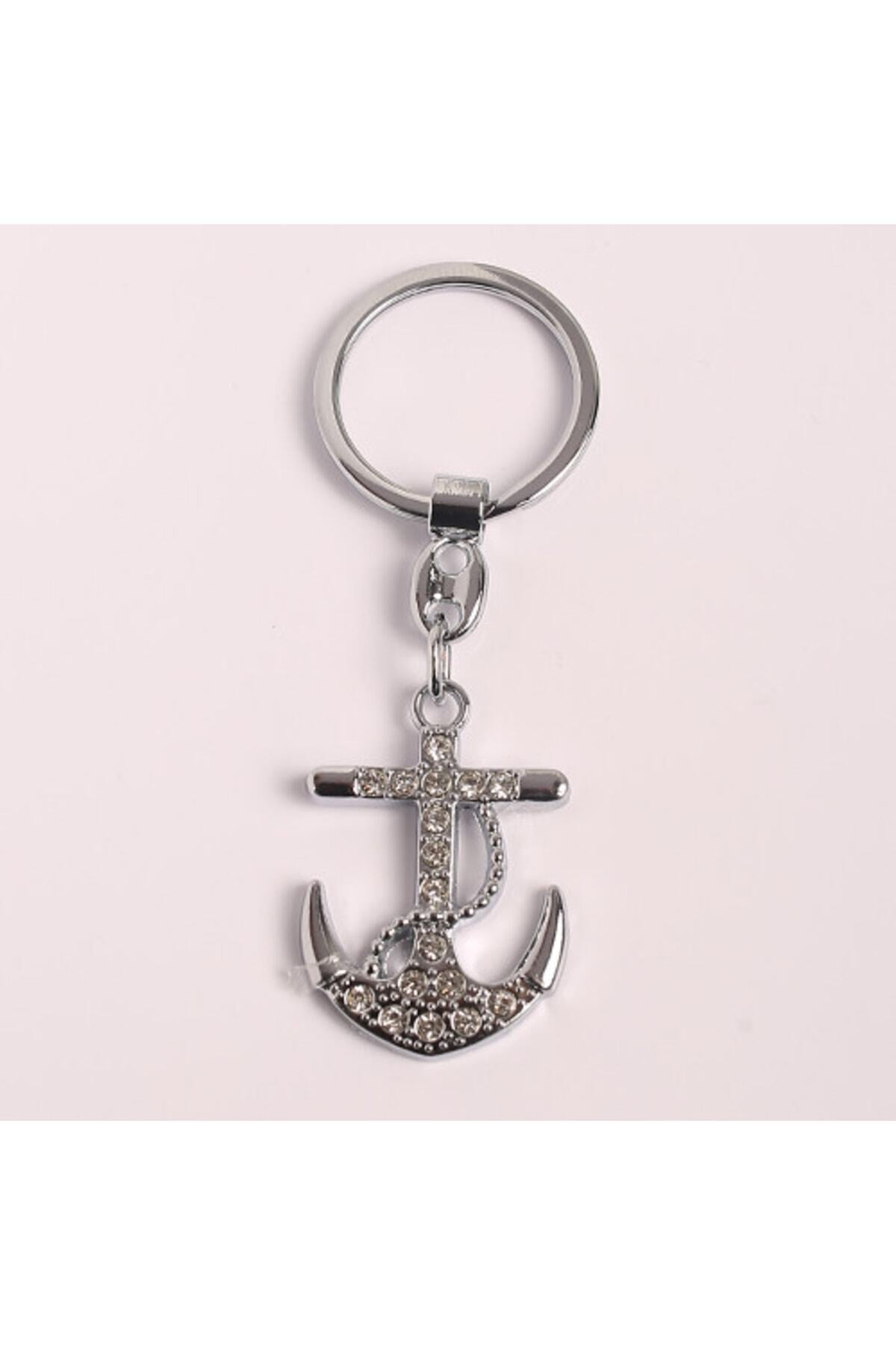 Taş Işlemeli Deniz Çapası Tasarımlı Çelik Anahtarlık