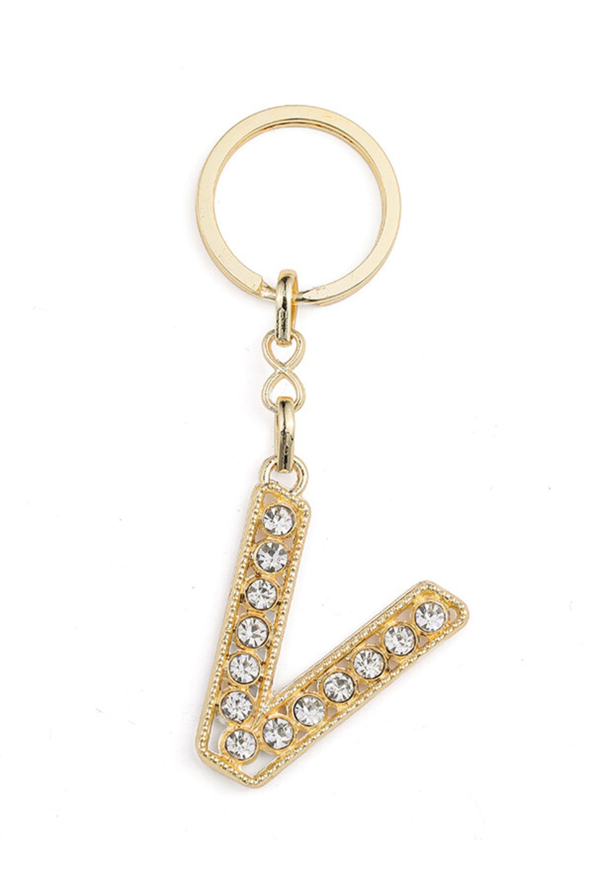 HARF TAŞLI ŞIK ANAHTARLIK GOLD V HARFİ